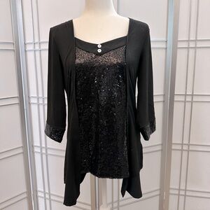Never worn. Black and black sequin cotton shirt.  Size L